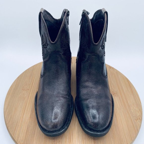 Born Cowboy Boots Womens Size 7.5 Brown Leather Western Ankle Booties Zip - Picture 2 of 11